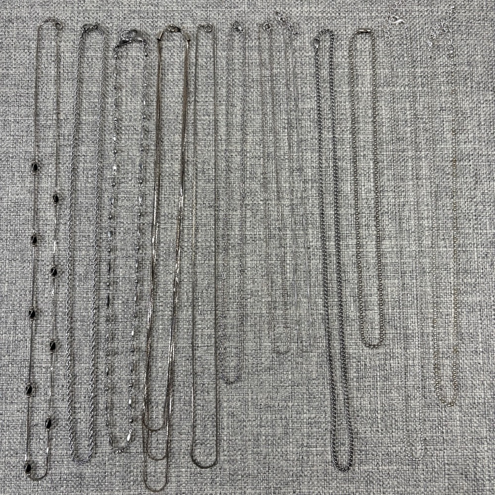 Silver Tone Necklace Chain Lot 12pc Rope Box Curb Ball Bead Multi Strand Mixed